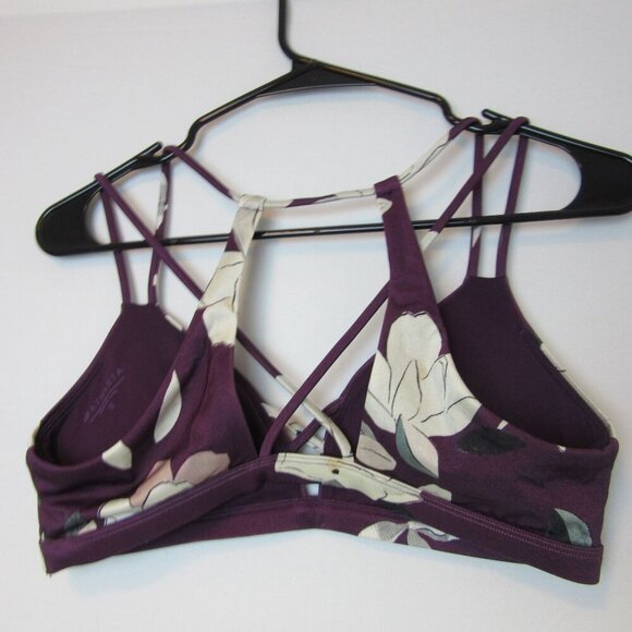 Athleta Dark Purple Floral Printed Bikini Top Small Strappy Padded Racerback - Picture 3 of 6